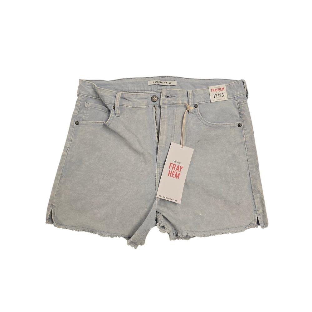 Celebrity Pink Womens High Rise Fray Hem Corduroy Shorts Light Blue Size 17/33‎